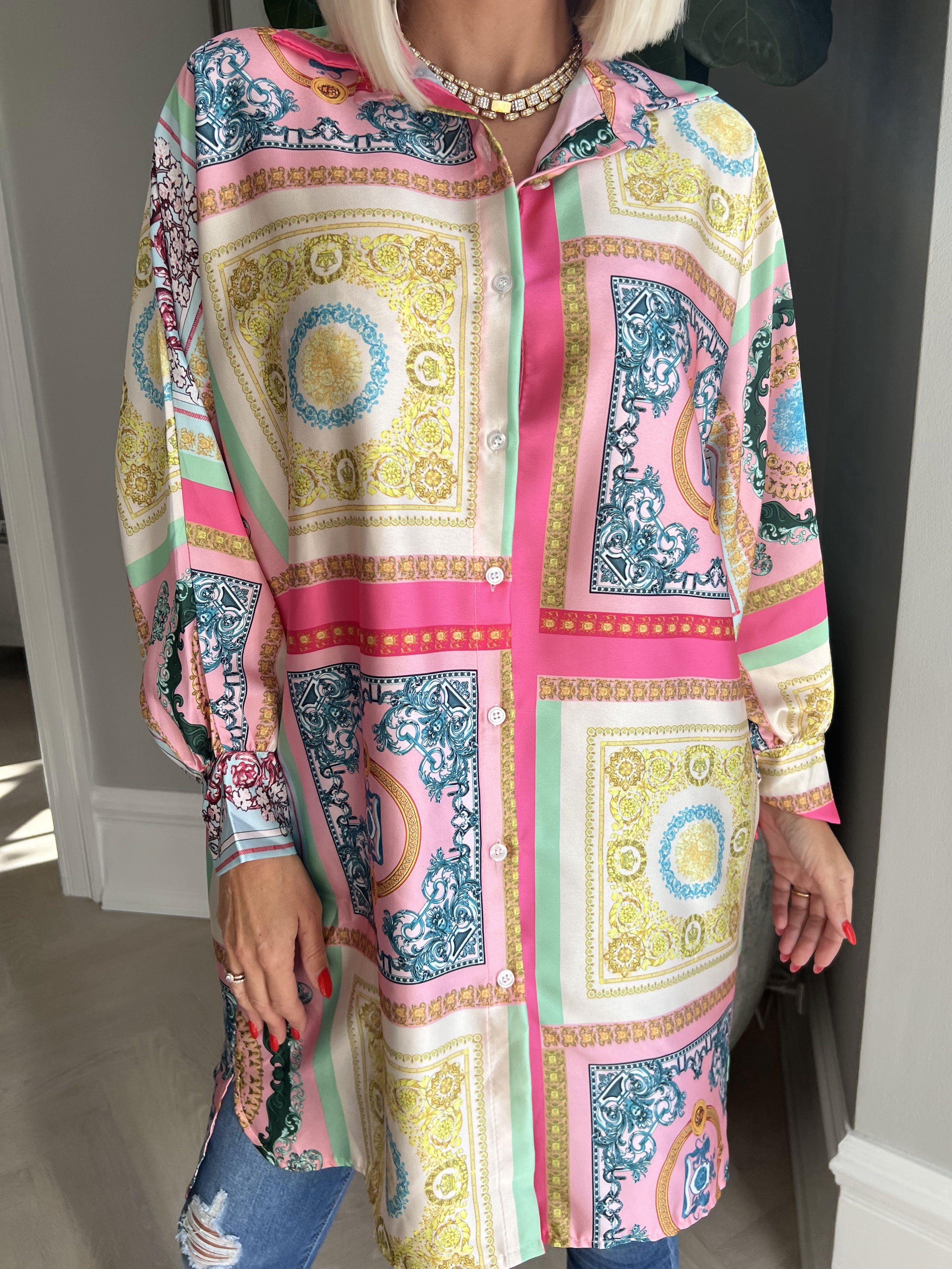 Donna - Farverig mønstret skjorte i silkelook